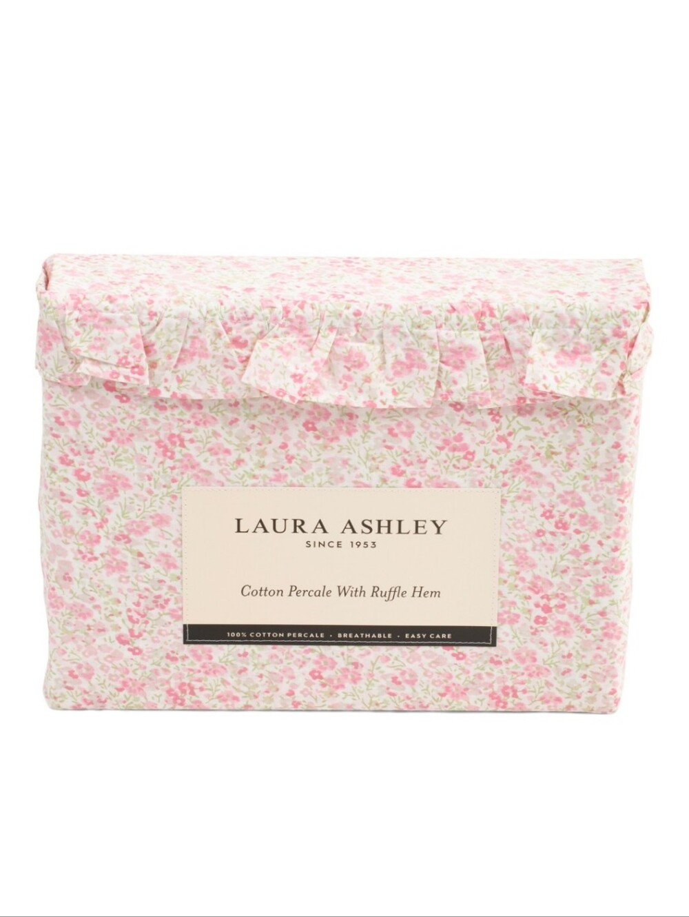 Laura Ashley QUEEN Ruffled Sheet Set Pink Ditsy Floral Percale Cotton Cottag